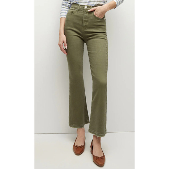 VERONICA BEARD WOMENS SIZE 26 CARSON HIGH RISE ANKLE FLARE LET DOWN JEANS GREEN - Picture 1 of 12